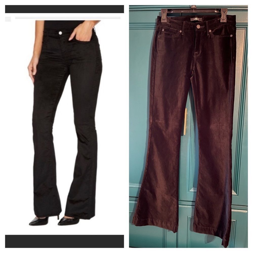 NWOT 7 For All Mankind velvet flare pants wide leg black tall 27